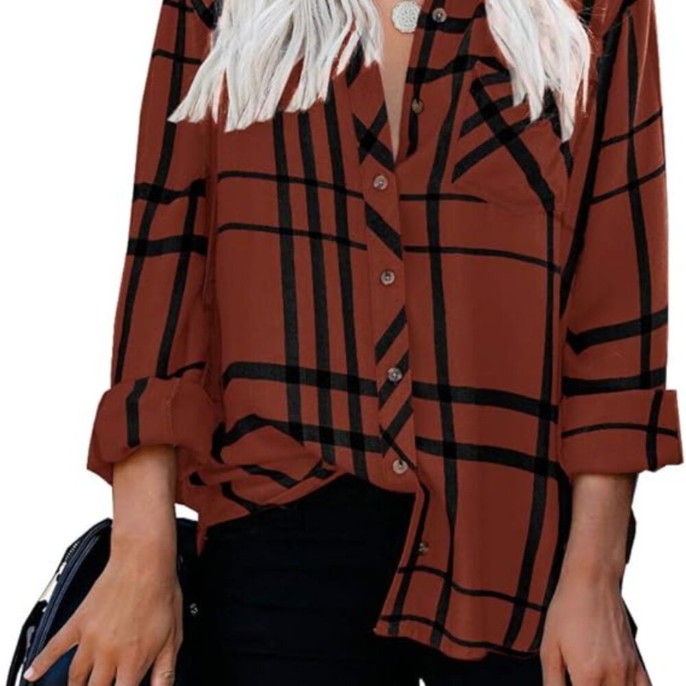 Women’s Brown Plaid Blouse
